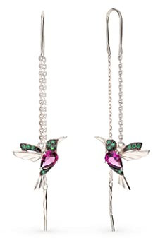 Einzelstück Ohrringe Kolibri Anhänger 925 Sterling Silber Zirkonia Steine (Kolibri Ohrhänger Silber)