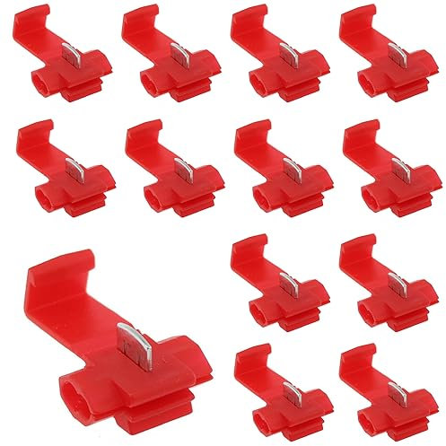 Quick Splice Wire Connector SQXBK 100PCS 22-18 AWG Red Self-Stripping Splice Connectors Inline, Double Run Solderless Crimp Wire Plug Connectors, Scotch Lock Splice Connector