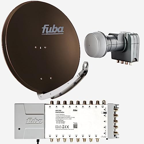 Fuba Sat Anlage 16 Teilnehmer | Satellitenschüssel Komplettset - DAA 850 B Alu Sat-Schüssel 85cm braun + Fuba Quattro LNB + Fuba FMT516 Sat Multischalter 16 Teilnehmer (DVB-S2, HDTV, UHD 4K/8K)