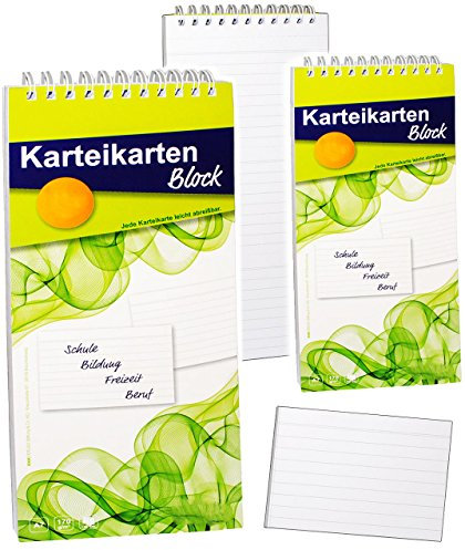 alles-meine.de GmbH 120 Stück Karteikarten im Block - DIN A7 - liniert - Karteikarte jeweils 10,5 cm * 7,4 cm - Linien - für Schule/Beruf/Studium/Freizeit - Lernkarten - ..