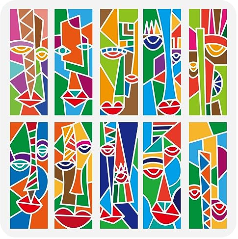 FINGERINSPIRE Schablone mit abstrakten Gesichtern, 30 x 30 cm, wiederverwendbare geometrische Kunstschablone zum Malen auf Holz, Boden, Wand und Stoff