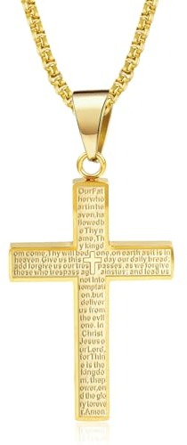 ALEXCRAFT Edelstahl Gold Kreuz Halskette für Herren Kreuz Anhänger mit 60cm Kette