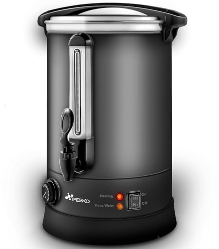 TRESKO® Hervidor de vino caliente 10 L/1500 W, de acero inoxidable, para vino caliente, dispensador de agua caliente