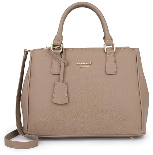 Princely London Handtasche Victoria Braun – Stilvolle Schultertasche aus Hochwertigem Veganem Leder – Praktische Eleganz für Büro, Alltag und Freizeit (Cappuccino/Braun)