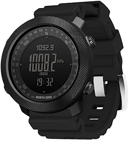 NORTH EDGE APACHE-46 Relojes Deportivos Digitales para Hombre Relojes Militares con Brújula Temperatura Pasos Tracker Deportes Relojes Tácticos de Supervivencia, Silicona Negra, silicio, Correa