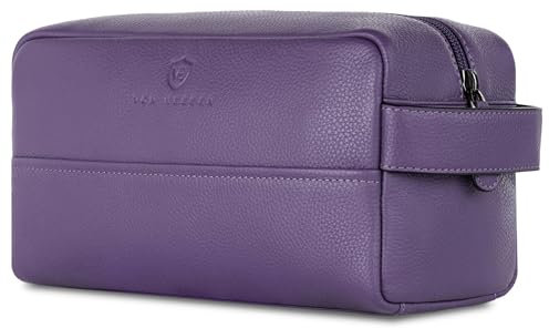 VON HEESEN Kulturbeutel Leder Kulturtasche für Herren & Damen - Echtleder Necessaire ideal zum Reisen - Waschtasche und Kosmetiktasche mit einem Hauptfach Violet, groß