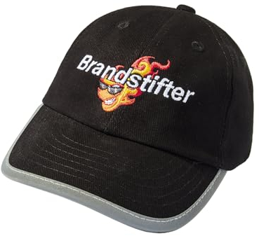 (A) Reflektoren Kappe für Kinder - Brandstifter (inkl. 3 Feuerwehrauto Sticker) - Reflektierende Feuerwehr Basecap - Jungen Cap Feuerwehrmann (One Size/Reflektor Schwarz)