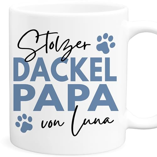 Dackel Tasse Hund personalisiert Tasse mit Namen Hundepapa Geschenk Hundebesitzer Hunde Hundetasse Kaffeetasse aus Keramik 330 ml