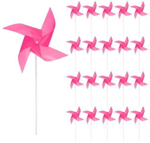 sourcing map 50Pcs Moulins à Vent pour Le Jardin 15,7 x 9,1 4 Feuilles Éoliennes Moulin à Vent Spinners Résistant au Vent et à l'eau Dispositifs Anti-Oiseaux avec Piquets, Rose