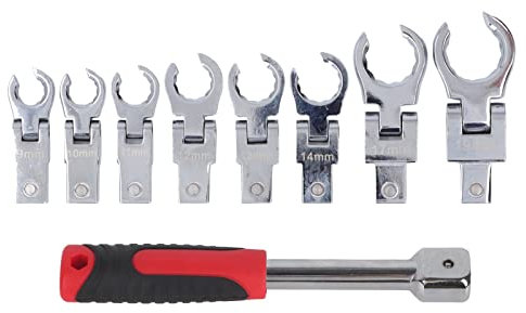 Artillery Juego de Llaves de Carraca de Cabeza,9 Piezas Kit de Llaves de Torsión de Cabeza Flexible de Acero Al Cromo Vanadio,180 Grados Llaves de Carraca Métricas con Mango para Reparación Automotriz