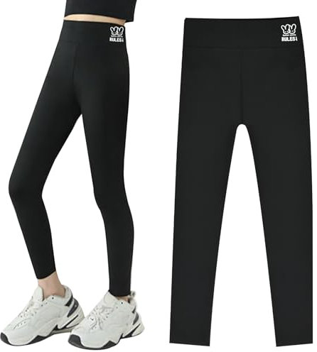 HOTUT Leggings Mädchen, high Waist Sport Leggings, Basic Lange Sporthose Kinder, Sportleggings mädchen Elastisch Fitness Hose, Sporthosen Einfarbig für Tanz Yoga Alltag