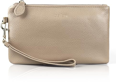befen Clutch Damen Echtleder Geldbörsen RFID-Blockierung Große Kapazität Lange Portemonnaie Gross Karteninhaber Geldbörse für Frauen mit Abnehmbare Handgelenk, Beige