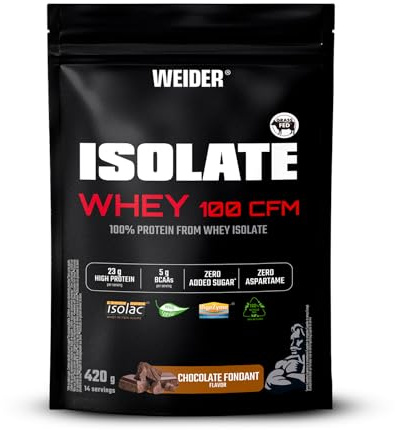Weider Isolate Whey 100CFM (420g) Schokoladengeschmack, 23g Protein 100% Isolat Whey von Isolac® /Portion, mit Verdauungsenzymen Digezyme®, ohne Zuckerzusatz, ohne Aspartam, fettarm, 14 Portionen