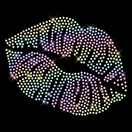 Glitzerdeals Bügelbilder Karneval Strass Lippen Kussmund regenbogen Mund Aufbügler für Textilien Lippen Bügelmotiv Kussmund Strass Bügelbild Lippen