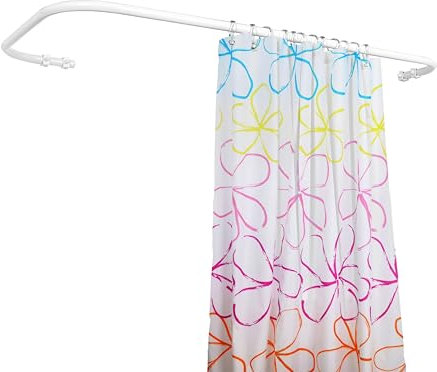 Sasko Duschvorhangstange Duschstange Duschvorhang L-Form Asymmetrisch Aluminium Stabile Belastbarkeit 25 kg Gardinenstange für Vorhang für Badewanne & Dusche Wandmontage - Weiß - 90x100 cm