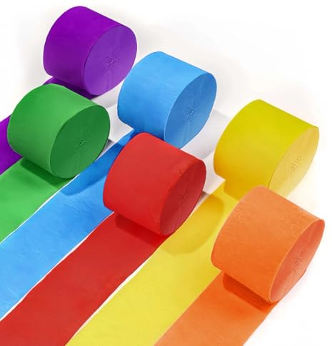 6 Rollos Papel Crepe Colores, 4.5cm x 25m Serpentinas de Papel Crepe, Cinta Decorativa de Papel Crepé, Rollo Papel Pinocho Colores para Decoración de Fiestas, Bodas, Cumpleaños y Celebraciones