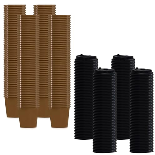 200 Vasos Papel Kraft con Tapa (4oz/120ml) – Vasos Café Cortado, Vasos Café Solo, Vasos con Tapa Café, Vasos Desechables, Vasos Compostables, Vasos para Take Away, Café para Llevar