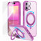 JUESHITUO for iPhone 16 Case: 360° Spin Magnetic Stand, Full Camera Protection, Fit for MagSafe, 16FT Military Grade Shockproof Protective Phone Cover with Kickstand Ring Holder, Pink
