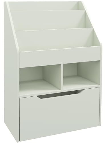 HOMCOM Bibliothèque étagère Multi-Rangement 3 étagères 2 niches Grand tiroir en Bois Vert Clair