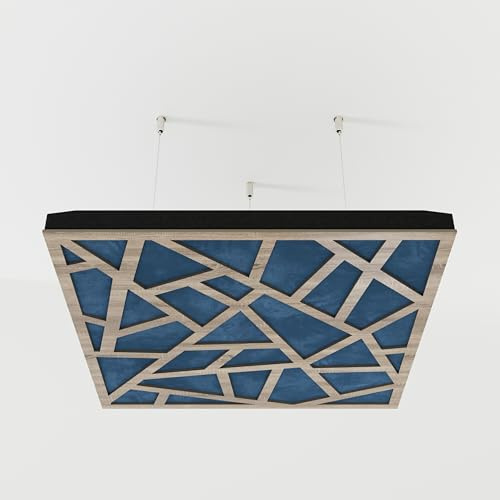 2er-Pack – Abgehängtes Decken-Akustikpaneel mit Samtstoff und Befestigungsset | 50x50x5cm | Schallabsorption und Diffusion | Akustikbehandlung für zu Hause [SKYROSS - Sonoma | Blau]
