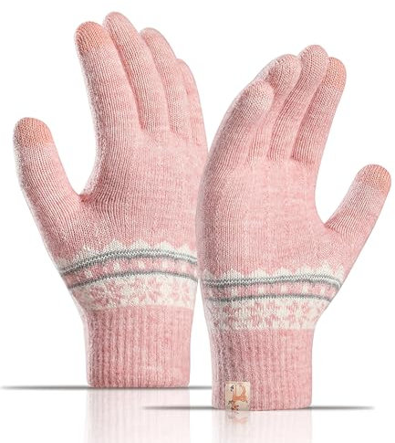 TAGVO Winter Thermo Touchscreen Handschuhe Damen, Dehnbare Gestrickte Handschuhe Warme Dicke Wollhandschuhe, Sporthandschuhe Outdoor Winterhandschuhe für Laufen Joggen Wandern Radfahren Bergsteigen