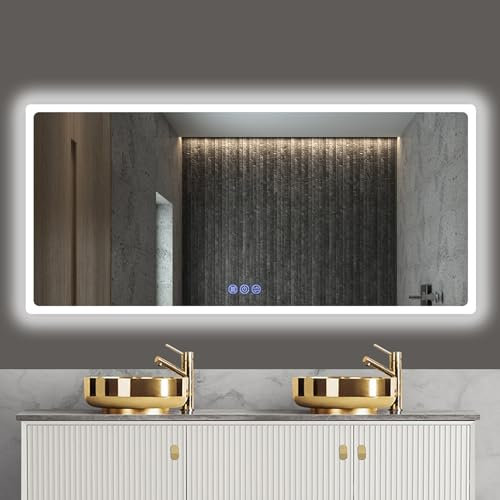 baklon Badspiegel mit Beleuchtung 150x70cm, Badezimmerspiegel Wandspiegel und Touch-Schalter, IP65-Led-Spiegel-Bad mit Speicherfunktion, 3 Farbtemperatur,Horizontal/Vertikal, HD Hartglas