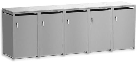 Metzler Mülltonnenbox in Graualuminium RAL9007 5er Tonnen, Kapazität bis 240L, witterungsbeständiger und pulverbeschichteter Stahl mit Automatikdeckel, abschließbar, Garten- und Müllbox für 5 Tonnen
