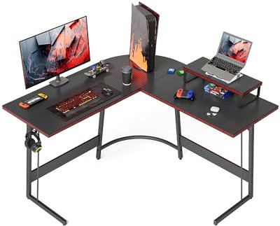 CubiCubi Gaming Tisch Eckschreibtisch 120 x 120 cm, Schreibtisch L Form für Gaming, Ecktisch Computertisch Mit Monitorständer, Platzsparend, Einfach zu Montieren Eck Tisch, Kohlefaser Schwarz
