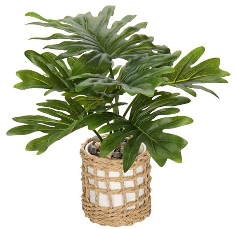 Briful Fake Plants Potted Monstera Plant Artificial Realistic Houseplant in White Ceramic Vase Wrapped Woven Pot, Faux Plant Indoor for Home Farmhouse Wedding Tabletop Shelf Decor