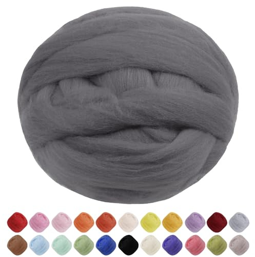 Uiopa Filzwolle, 200g Filzwolle Trockenfilzen Weiche Märchenwolle zum Filzen, Dickes Garn Filzwolle Nassfilzen Filz Wolle Mittelgrau für Filzprojekte, DIY-Handwerk