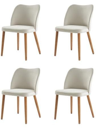 HULALA HOME 4er Set Esszimmerstühle, Schminktischstuhl, bequemer Küchenstuhl mit Holzbeinen für Wohnzimmer, Schlafzimmer und Esszimmer, Weiß
