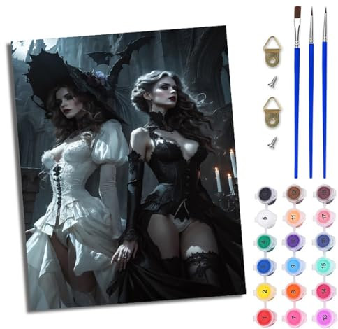 WJWWANG Peinture par Numéros pour Adulte Peinture par Numero pour Enfant et Adulte Fille de style noir et blanc DIY Peinture Acrylique Débutants Facile sur Toile Peintures et Pinceaux