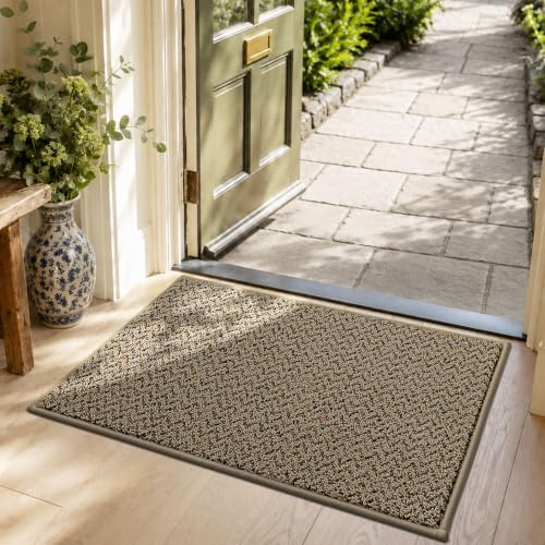 COSY HOMEER Indoor Doormats 50x80 cm,Nonslip Front Door Mat Inside,Beige | Washable Door Mat for Indoor Entrance, 1cm Low Profile Dirt Trapper Doormats for Entryways Front Back Door Hallway
