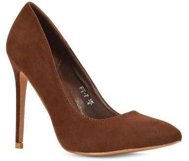 Womens Stiletto Heel Pointed Pumps Ladies Brown Faux Suede Party Stiletto Court Shoes Size 3
