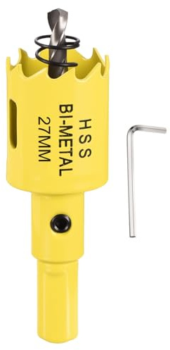 CoCud 1-1/16 27mm Hole Saw M42 Bi-Metal Hole Cutter M42 Hole Cutter Yellow | Hex Shank Drill Bit with Spring Cutting Tool for Thick Metal Board Alloy Steel Plate