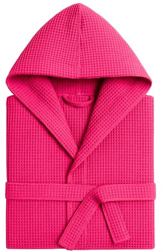 o-day Accappatoio Nido D'Ape Donna e Accappatoio Nido D'Ape Uomo in Cotone con Cappuccio Tasche e Cintura, Leggero e da Viaggio S-XXXL (IT, Testo, XXL, 3XL, Regular, Regular, Fucsia)