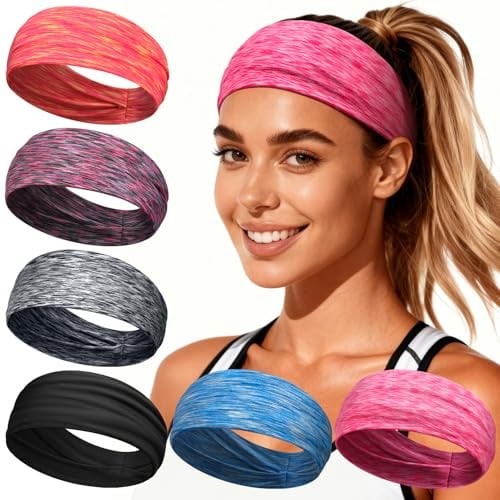 Loiluliy Stirnband Damen Sport, 6 Pack Haarband Damen Herren Breit Stirnbänder Dünn, Elastisch Headband Unisex Hair Band Haarschmuck für Sport Laufen Gym Joggen Yoga Workout und Alltagsmode