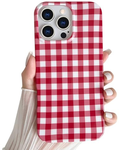 SmoBea for iPhone 15 Pro Case Cute Aesthetic Gingham Phone Case Soft TPU Slim Shockproof Phone Cover for Women Girls Beautiful and Stylish,Red