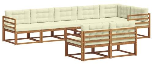 vidaXL Outdoor-Sofagarnitur mit Kissen 8 pcs Natur und Creme, Akazienholz-Sofa, modernes Outdoor-Möbel, Garten-Lounge-Set, langlebige Terrassen-Couch, vielseitige Poolbereichs-Sitzgelegenheiten