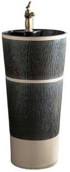 Lavabo sur pied en céramique avec robinet et drain – Lavabo de salle de bain monobloc pour intérieur/extérieur, élégant et lavabo sur pied pour salles de bains modernes