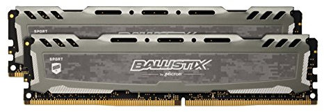 Crucial Ballistix Sport LT BLS2K8G4D26BFSBK 2666 MHz, DDR4, DRAM, Desktop Gaming Memory Kit, 16 GB (8 GB x 2), CL16, Grey