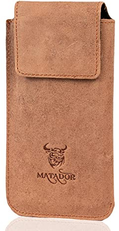 MATADOR Apple iPhone 17 PRO MAX / 16 PRO MAX Ledertasche Vertikaltasche Gürteltasche Handy-Tasche Leder-Hülle Case Tabacco Braun Breite Gürtelschlaufe mit Ausziehfunktion