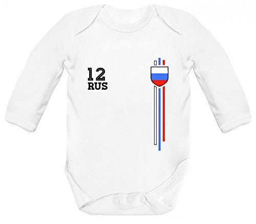ShirtStreet Russia Poccnr World Cup Fussball WM Fanfest Gruppen Strampler Bio Baby Body Bodysuit langarm Jungen Mädchen Streifen Trikot Russland, Größe: 6-12 Monate,White