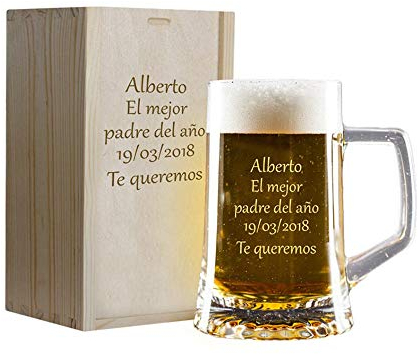 CALLE DEL REGALO Jarra de cerveza grabada con caja de madera
