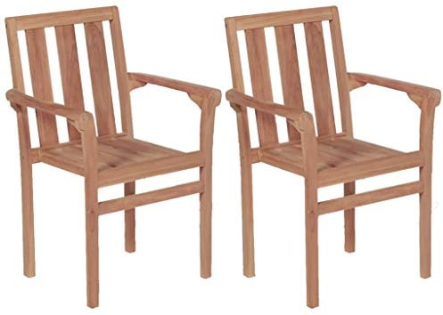 vidaXL 2X Teakholz Massiv Gartenstuhl Stapelbar Gartensessel Stuhl Sessel Gartenstühle Stühle Gartenmöbel Holzstuhl Balkonstuhl Stapelstuhl Garten