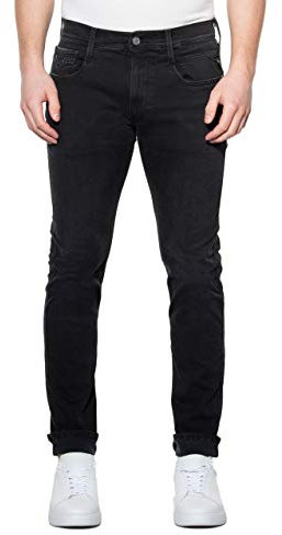 Replay Herren Jeans Anbass Slim-Fit Hyperflex Cloud mit Stretch, Noir 098 (Schwarz), 33W / 32L