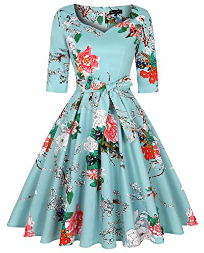 MINTLIMIT Women's 1950s Sweetheart Vintage Dresses Audrey Hepburn Style Party Dresses,3/4 Sleeve_B,X-Large