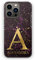 Personalised Initials Phone Case For Apple iPhone 16, 15, 14,13, 12, 11, Pink and Black Marble with Yellow Initial and Name, Marble Print Hard Phone Cover