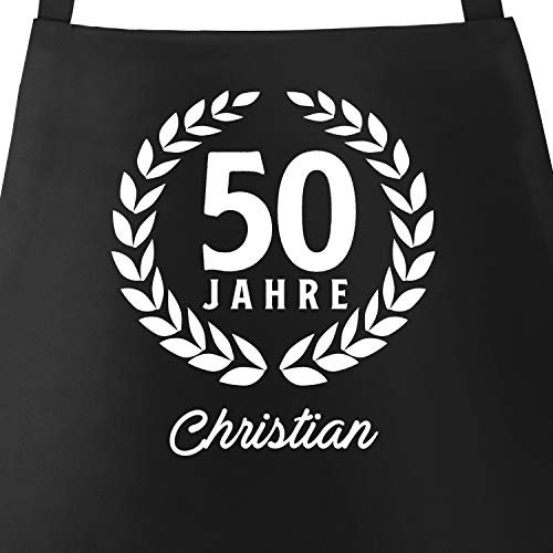 MoonWorks® Küchen-Schürze mit Namen Alter individualsierbar Kochschürze Männer Frauen personalisierte Geschenke Geburtstag schwarz unisize