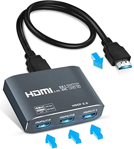 4K HDMI Switch, HDMI Switch 3 in 1 out HDMI Splitter Aluminum HDMI Switcher with 3.9ft HDMI Cable, Support 4K@60HZ 3D 1080P, Compatible with PS5, HDTV, Xbox, Roku, Fire Stick, DVD
